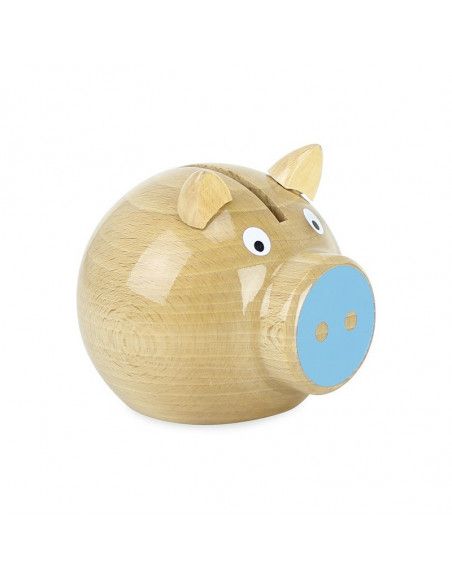 Tirelire cochon bois naturel-bleu - Vilac - Jeux et jouets