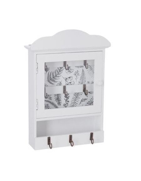 Boite à clefs avec imprimé - L 20 cm x l 7,5 cm x H 28,5 cm - Blanc