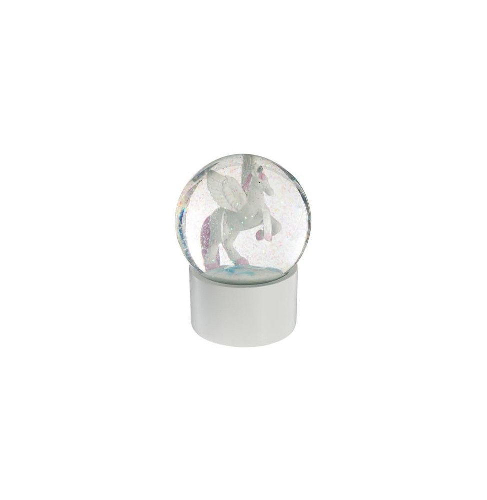 Boule à neige licorne - D 10 cm x H 13 cm - Blanc