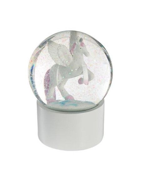 Boule à neige licorne - D 10 cm x H 13 cm - Blanc