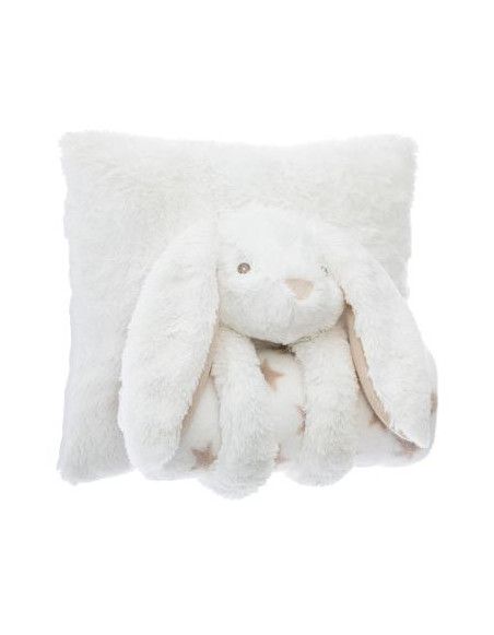 Set coussin et plaid Lapin - 33 x 33 cm - Blanc