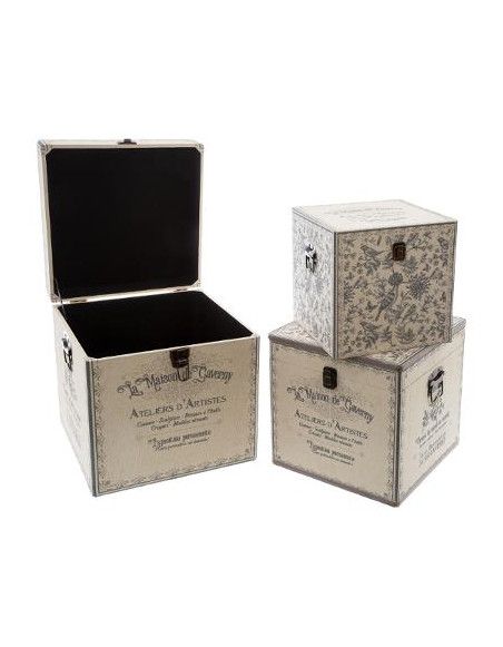 Lot de malles carrés en bois - Tailles différentes - Hiver - Beige