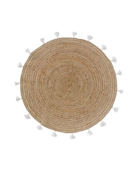 Tapis rond à pompons - D 120 cm - Shira Blanc