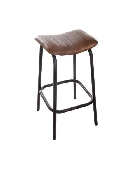 Tabouret de bar - Cuir - L 42 cm x l 40 cm x H 75 cm - Marron