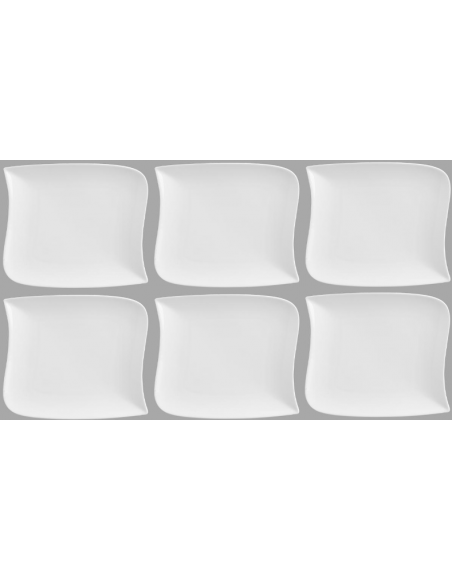 Lot de 6 assiettes à dessert carrées design vague - 21 cm x 21 cm - Porcelaine