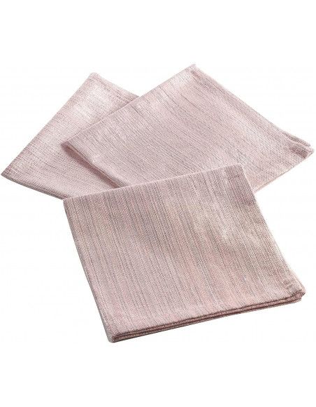 Lot de 3 serviettes de table coton uni et lurex Elegancia- 40 x 40 cm - Rose