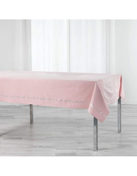 Nappe coton unie et Lurex Elegancia - Rose - 140 x 240 cm