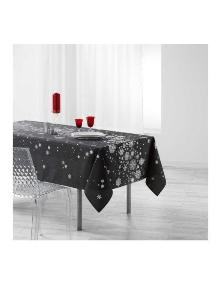 Nappe imprimée polyester - Noir - 150 cm x 240 cm - Constellation argenté