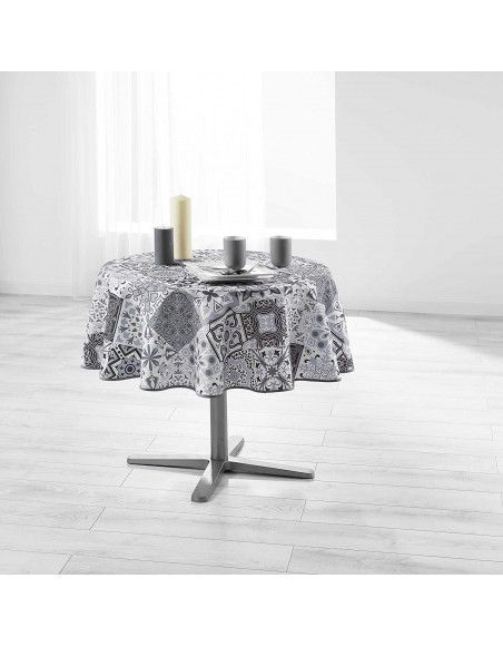 Nappe ronde - Polyester imprimée Persane - D 180 cm - Gris