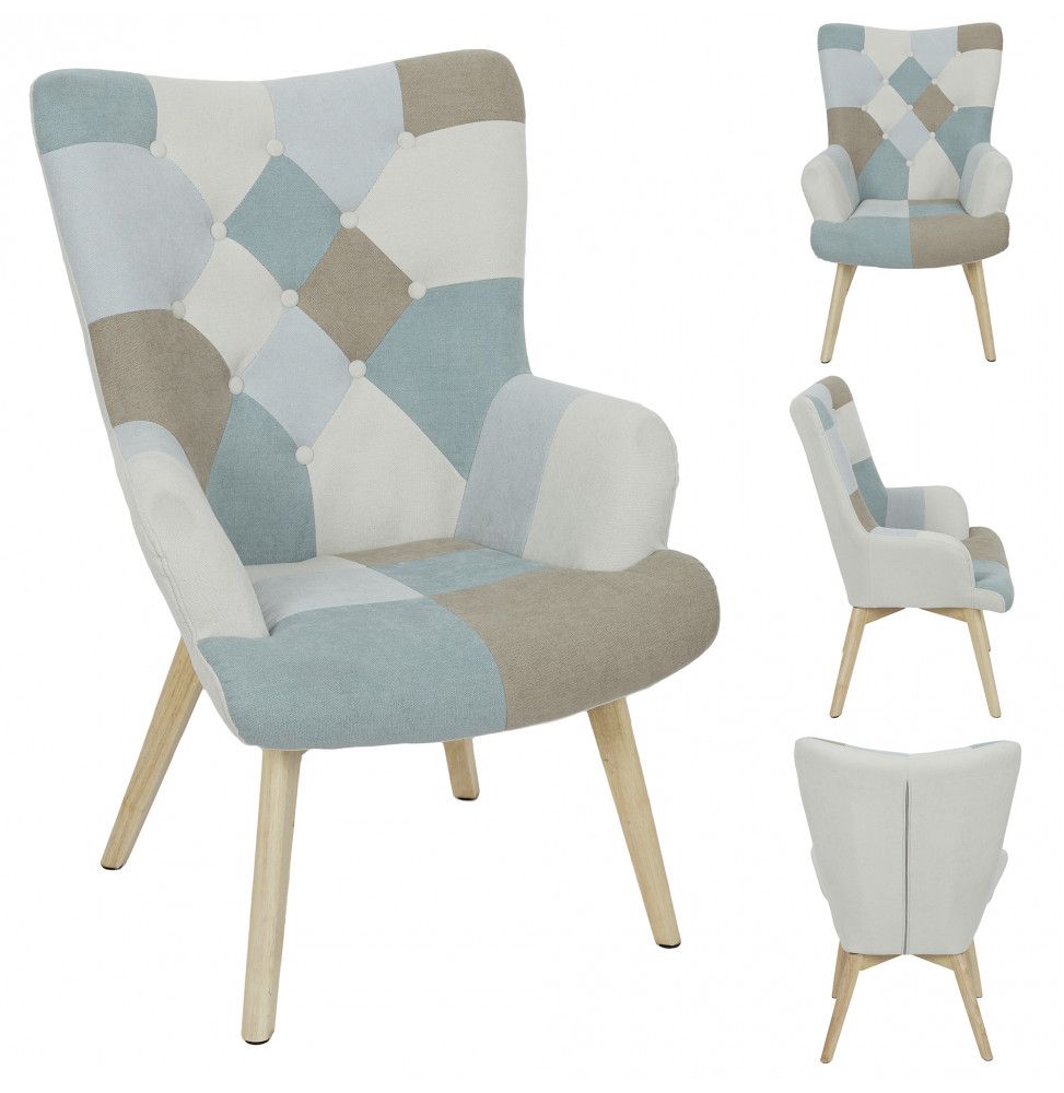 Fauteuil patchwork - Helsinki - L 66 x P 72 x H 99,5 - Bleu