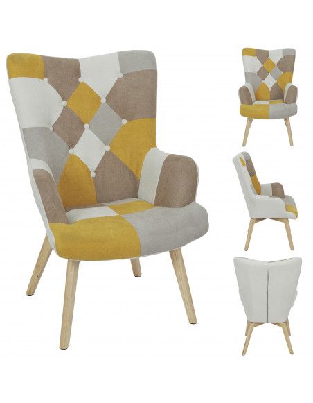 Fauteuil patchwork - Helsinki - L 66 x P 72 x H 99,5 - Jaune