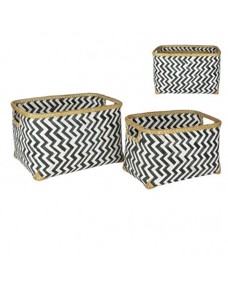 Lot de panier carré tressé en bois - Tailles différentes - Blanc et noir
