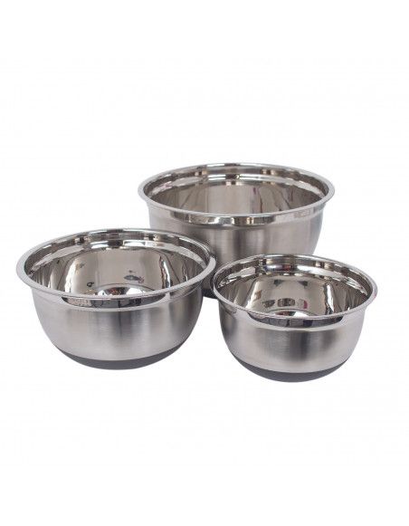 Lot de 3 bols pâtissier en inox - Tailles différentes - Gris