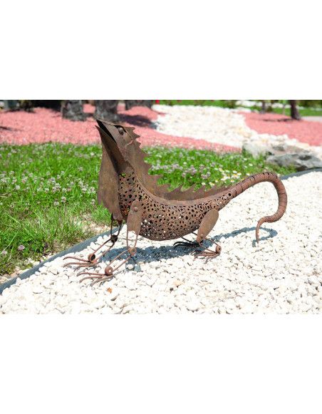 Iguane figuratif artisanal - l 80 cm - Marron