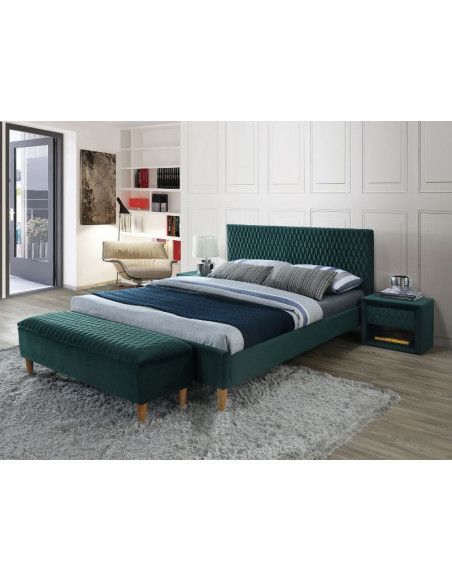 Lit en velours - Azurro - L 206 x l 165 cm - Vert