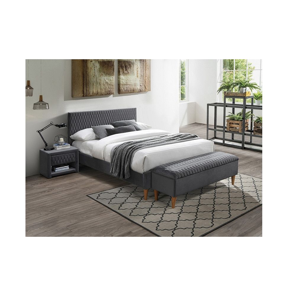 Lit en velours - Azurro - L 206 x l 165 cm - Gris