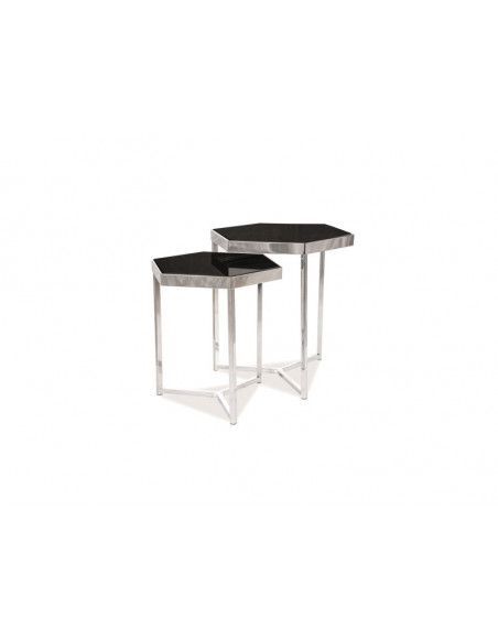 Set de 2 tables d'appoint - Milos - Verre trempé - Noir