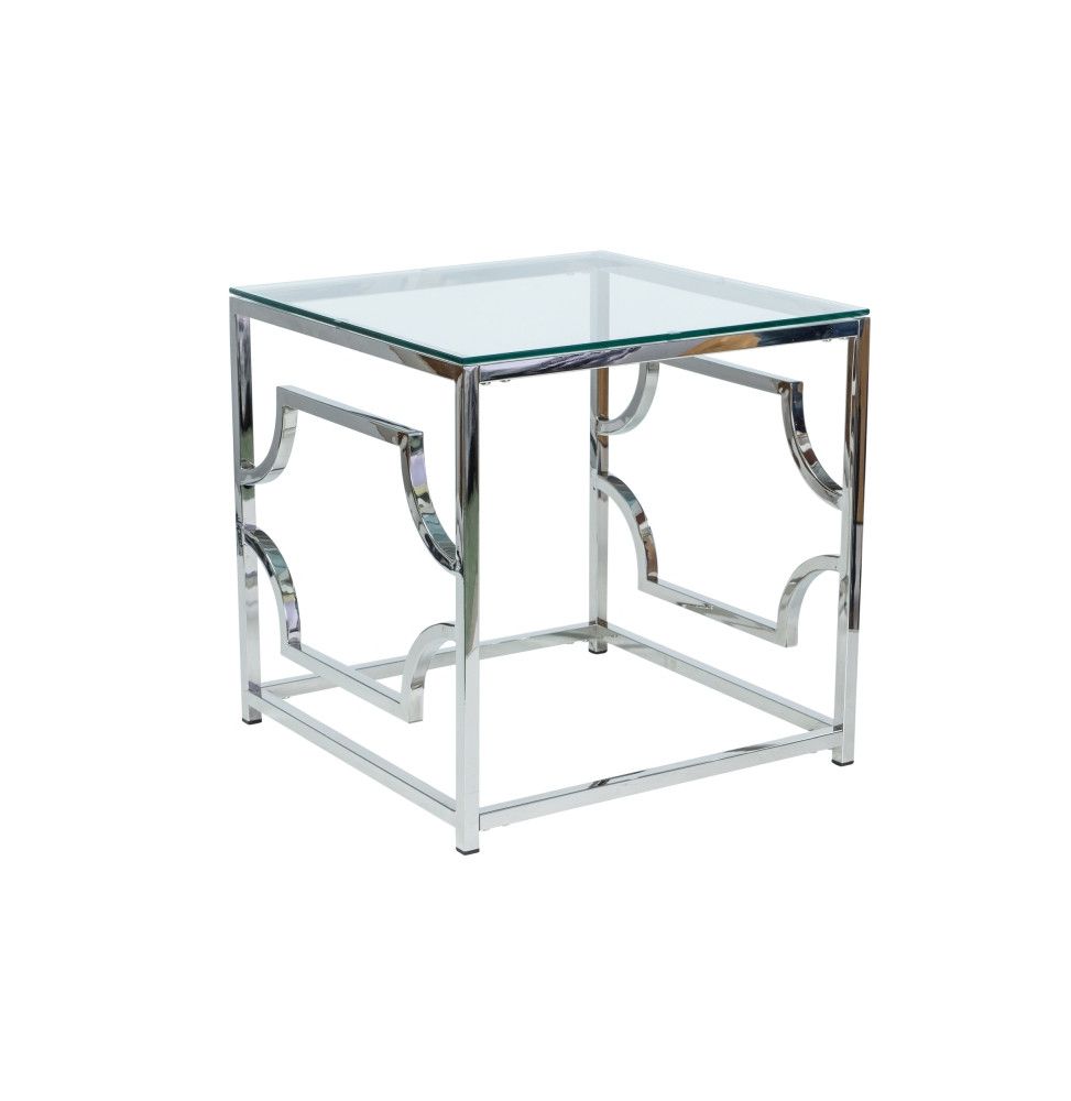 Table basse en verre - 55 x 55 x 55 cm - Pieds argentés