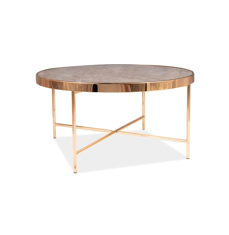 Table basse ronde effet marbre - D 82 cm x H 40 cm - Fortuna - Crème