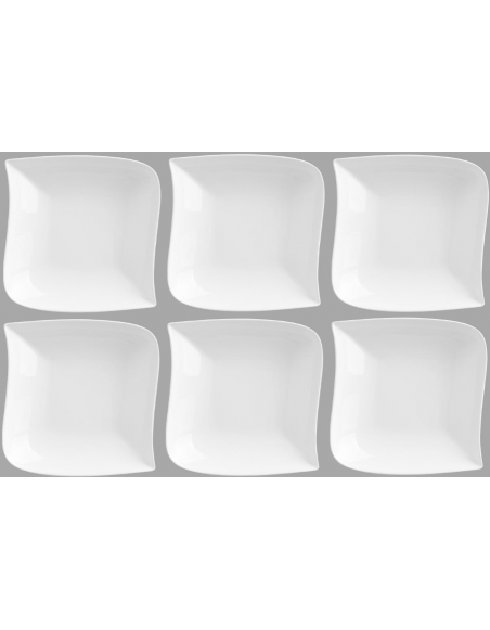 Set de 6 assiettes creuses carrée design vague - 21 cm x 21 cm - Porcelaine