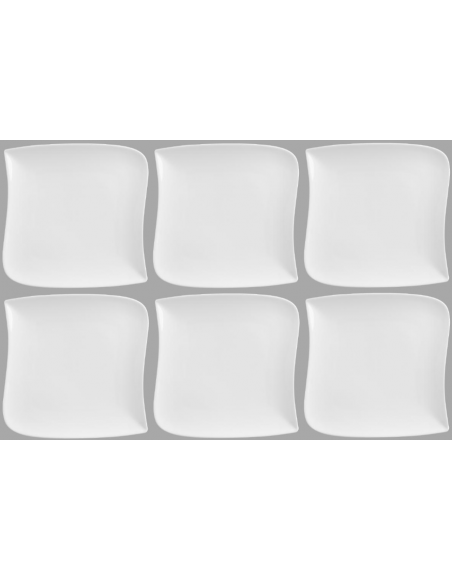 Set de 6 assiettes plates carrée  design vague - 26 cm x 26 cm - Porcelaine