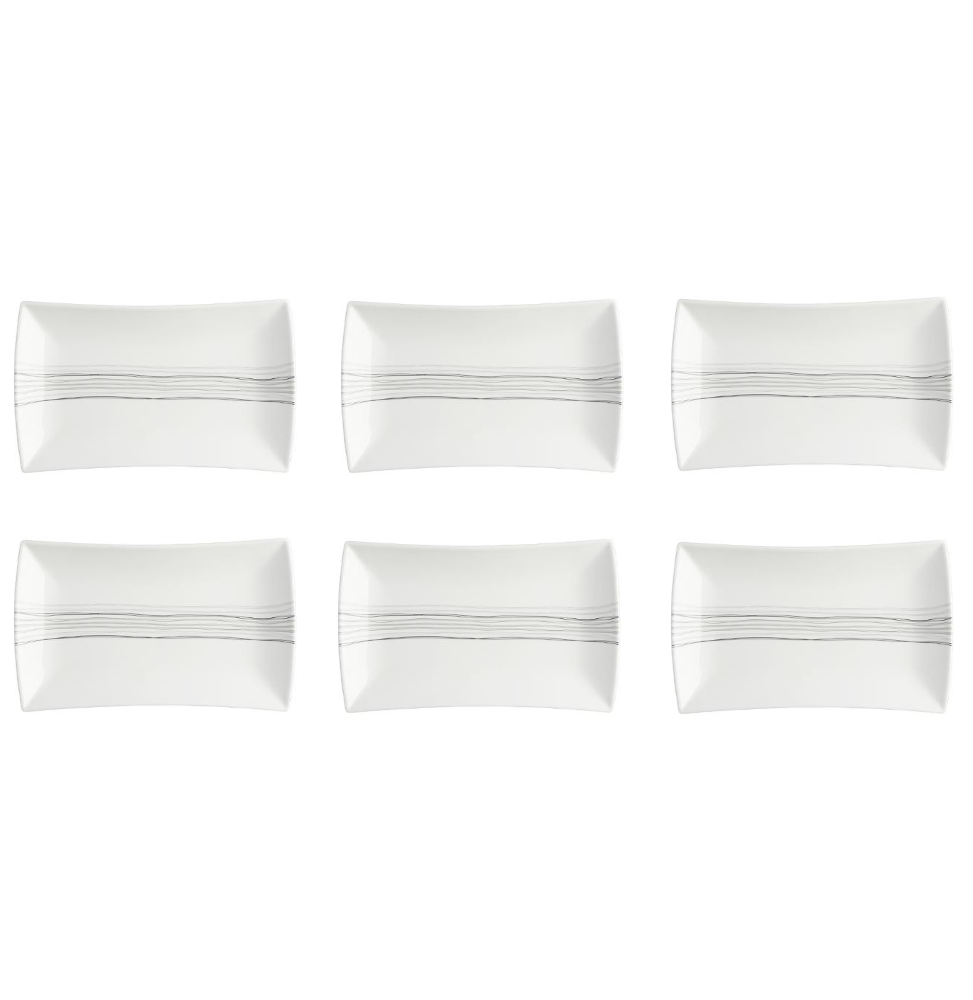 Set de 6 assiettes plates rectangle - 30,5 x 18,5 cm - Porcelaine