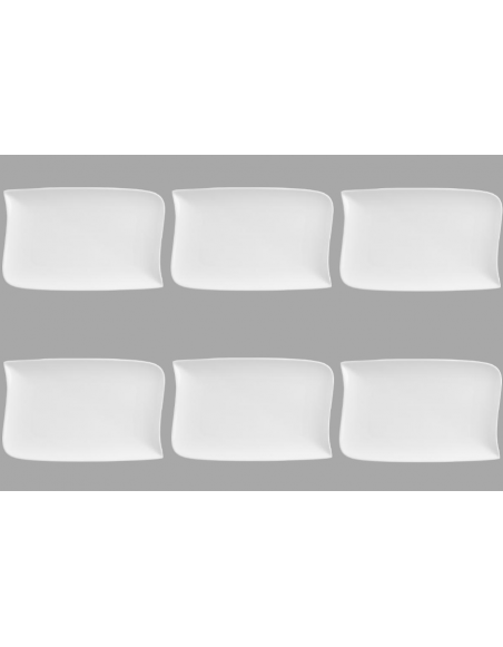 Set de 6 assiettes plates rectangulaire design vague - 28 cm x 18 cm - Porcelaine