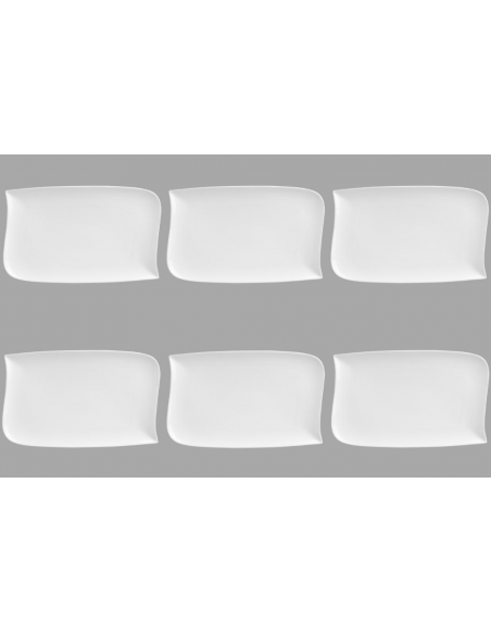 Set de 6 assiettes plates rectangulaire design vague - 33 cm x 20 cm - Porcelaine