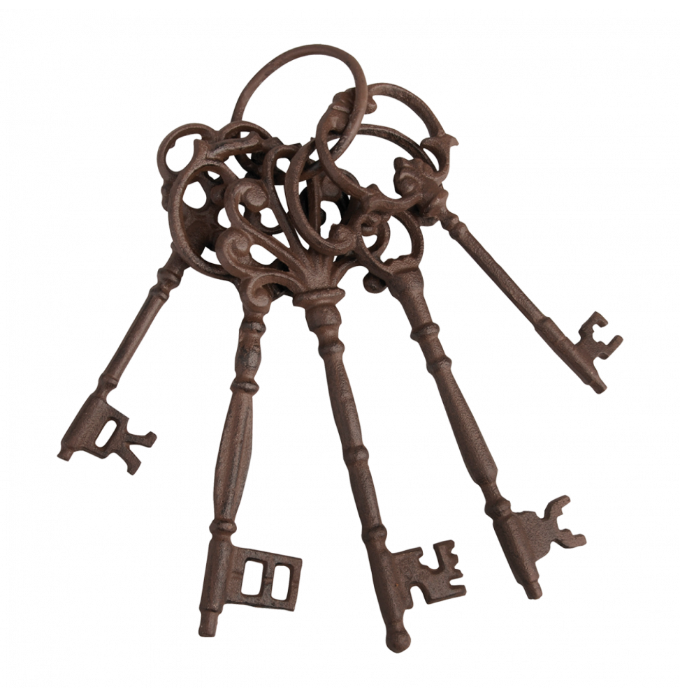 Trousseau de clés avec anneau - L 8,2 x l 6,5 x H 24,5 cm - Marron