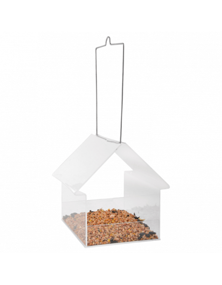 Mangeoire à oiseaux suspendue en acrylique - L 15,1 cm x l 14,5 cm x H 15,3 cm