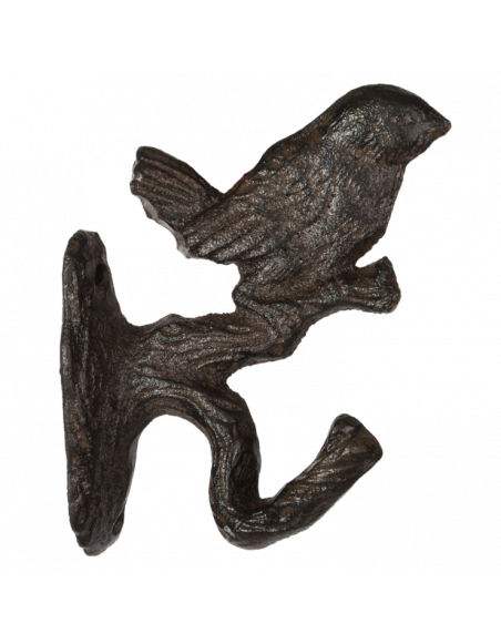 Crochet en fonte - Oiseau sur branche - L 9,1 cm x l 5,9 cm x H 11,7 cm