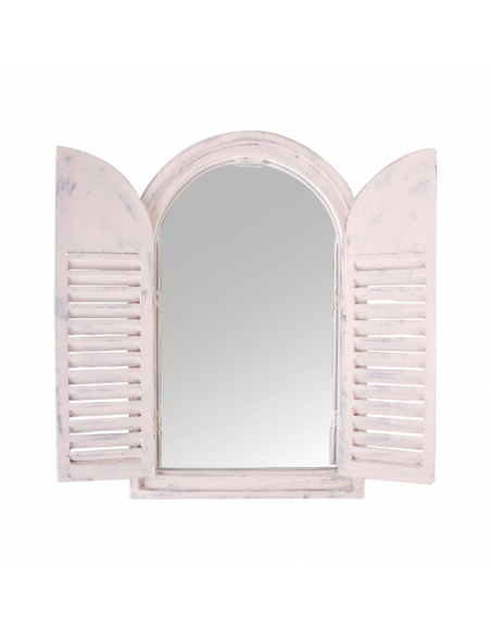 Miroir portes françaises en bois - L 4,8 cm x l 37 cm x H 59 cm - Blanc cassé