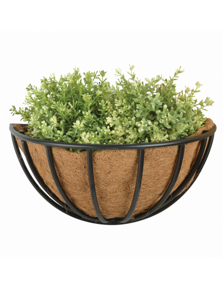 Pot de fleurs mural en métal - L 35,5  x l 18,5 x H 20,3 cm - Fibres de coco
