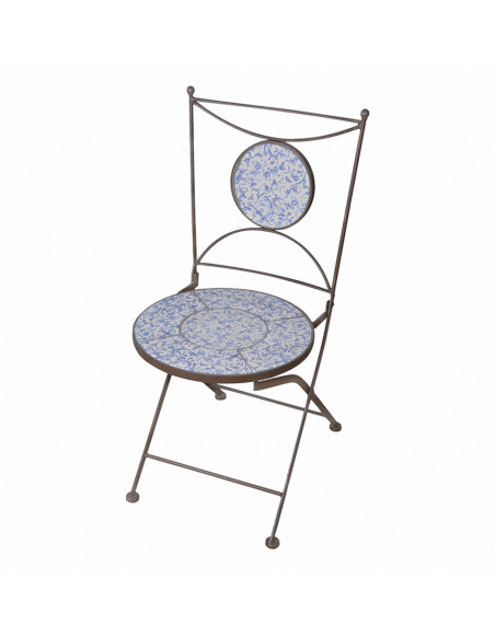 Chaise en céramique - L 54,2 cm x l 42 cm x H 88,5 cm - Bleu