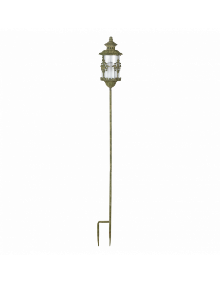 Lanterne sur pique en métal vieilli - L 13,4 x l 11,9 x H 120,5 cm - Vert