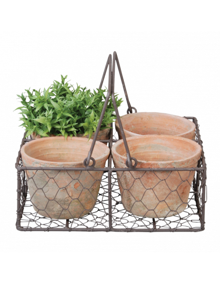 Lot 4 pots en terre cuite + bac en acier avec anse - 0,3 L