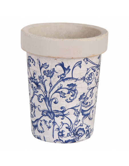 Pot de fleur en céramique - 1 L - Bleu et blanc