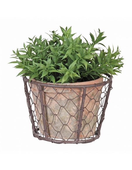 Pot et son panier en fil de fer - D 12,5 cm x H 8,5 cm