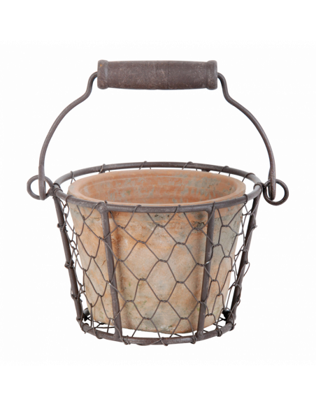 Pot et son panier en métal avec anse - L 13 cm x l 15,3 cm x H 9,5 cm