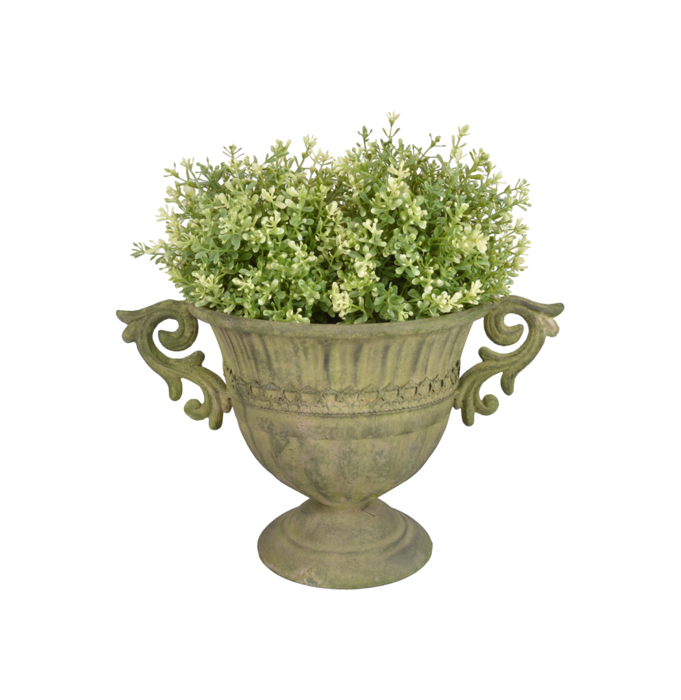 Pot mural en forme d'urne en métal vieilli - L 24,5 cm x l 36,2 cm x H 21,5 cm - Vert