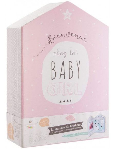 Coffret naissance forme maison 10 tiroirs - Boîte à souvenirs de bébé - Rose