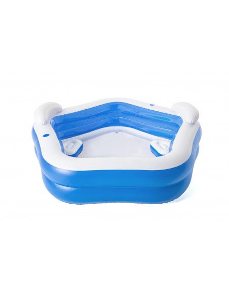 Piscine gonflable avec sièges et appuie-têtes - L 213 cm x l 206 cm x H 69 cm - Bleu