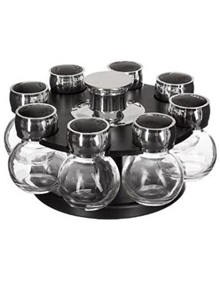 8 pots à épices avec présentoir rotatif - D 21 cm x H 12,4 cm - Noir