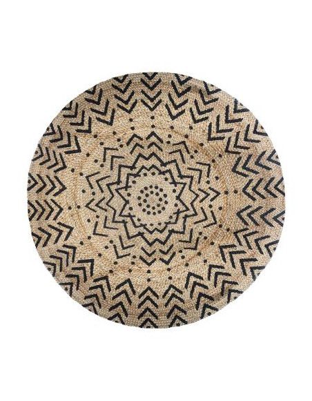 Tapis rond en jute imprimé flèches - D 120 cm - Beige