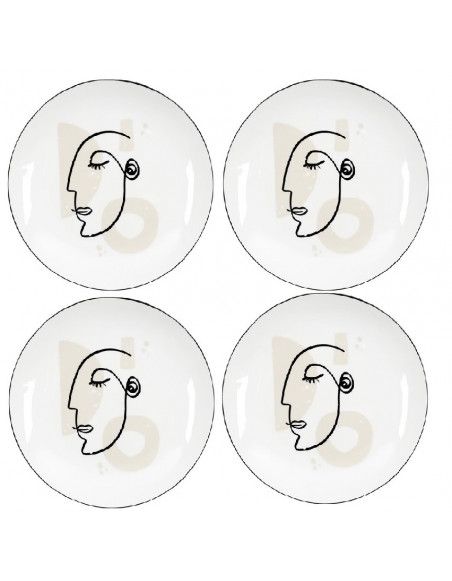 Lot de 4 assiettes - D 20 cm - Arty - Blanc