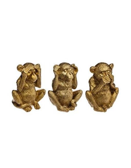 Lot de 3 singes en résine -Tailles différentes - Doré