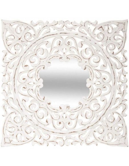 Miroir mural - Motifs sculptés - L 58 x 58 cm - Fanny - Blanc et marron