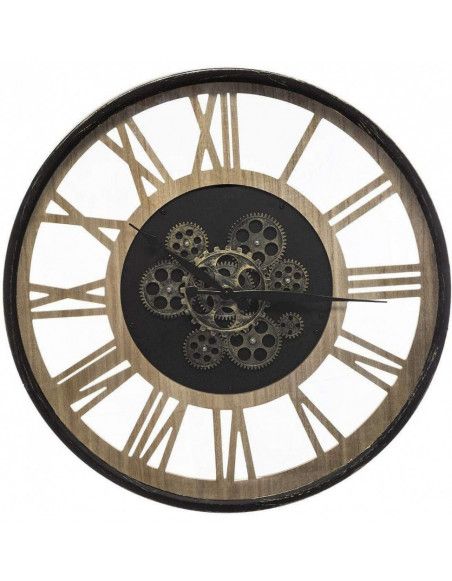Horloge mécanique - Métal et bois - D 57 cm - Noir