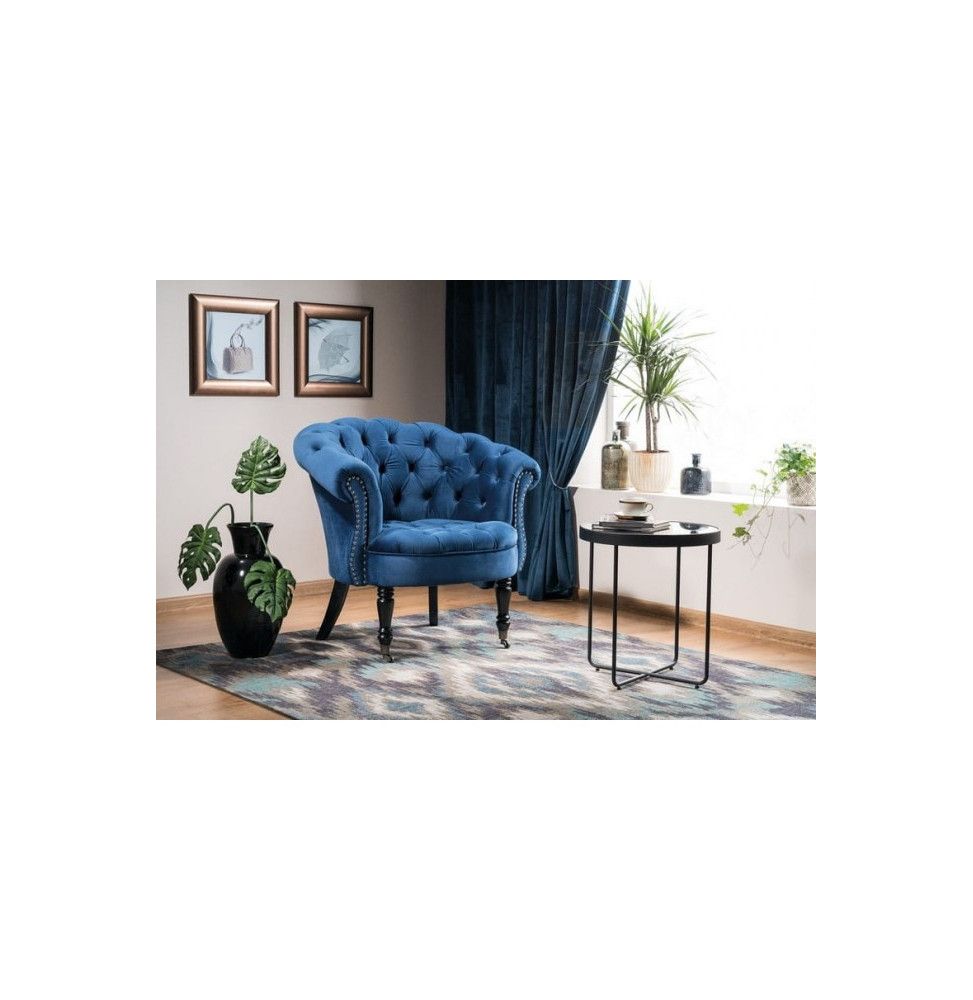 Fauteuil en velours - Royal - L 87 x P 78 x H 83 cm - Bleu