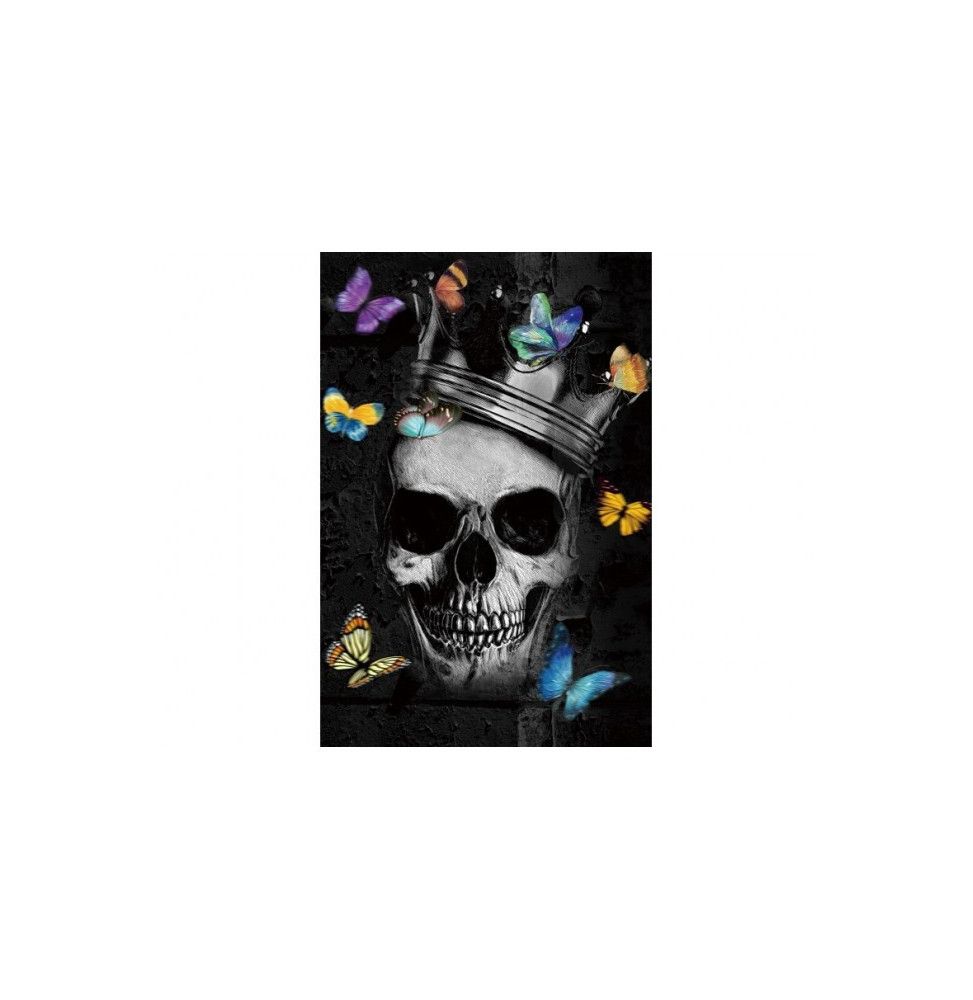 Tableau - Tête de mort et papillons - L 120 x l 80 x H 0,4 cm - Noir